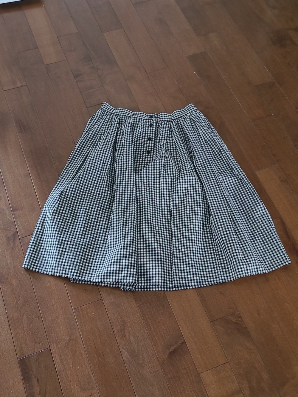 MARGARET HOWELL Black & White Gingham Circle Skirt with Front Button Detail